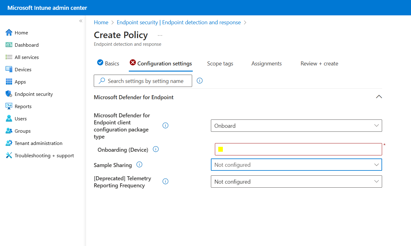 Create profile screenshot